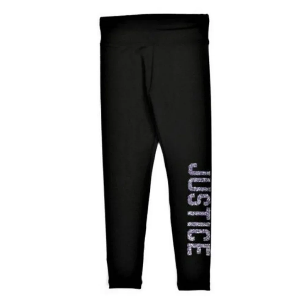 NWT JUSTICE Big Girls Glitter Logo Print Active Fit Leggings